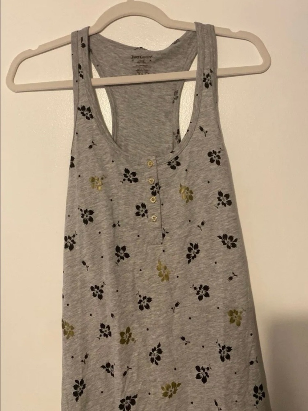 Juicy Couture Gray Floral Racerback Tank with Gold Accents